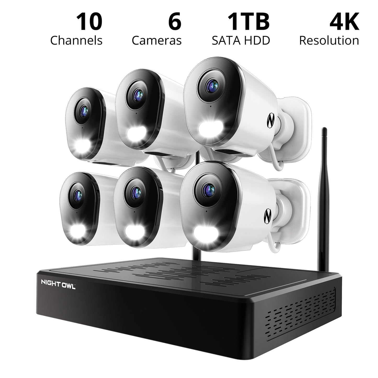 10 Channel 4K Wi-Fi NVR Security System with 1TB Hard Drive and 6 Wi-Fi IP 4K Deterrence Cameras with 2-Way Audio