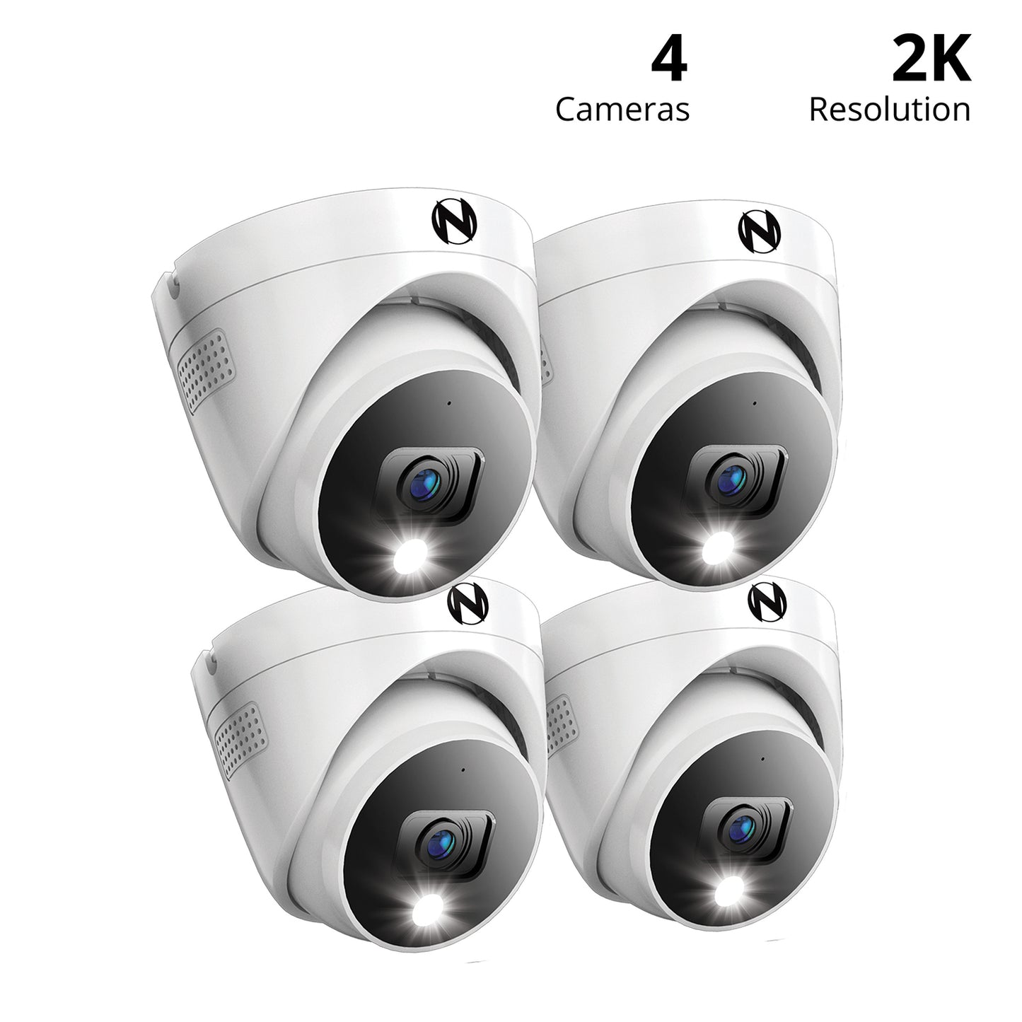 Add On Wired 2K Deterrence Dome Cameras with 2-Way Audio - 4 Pack - White