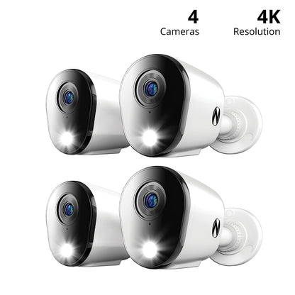 Add On Wired 4K Deterrence Cameras with 2-Way Audio - 4 Pack - White