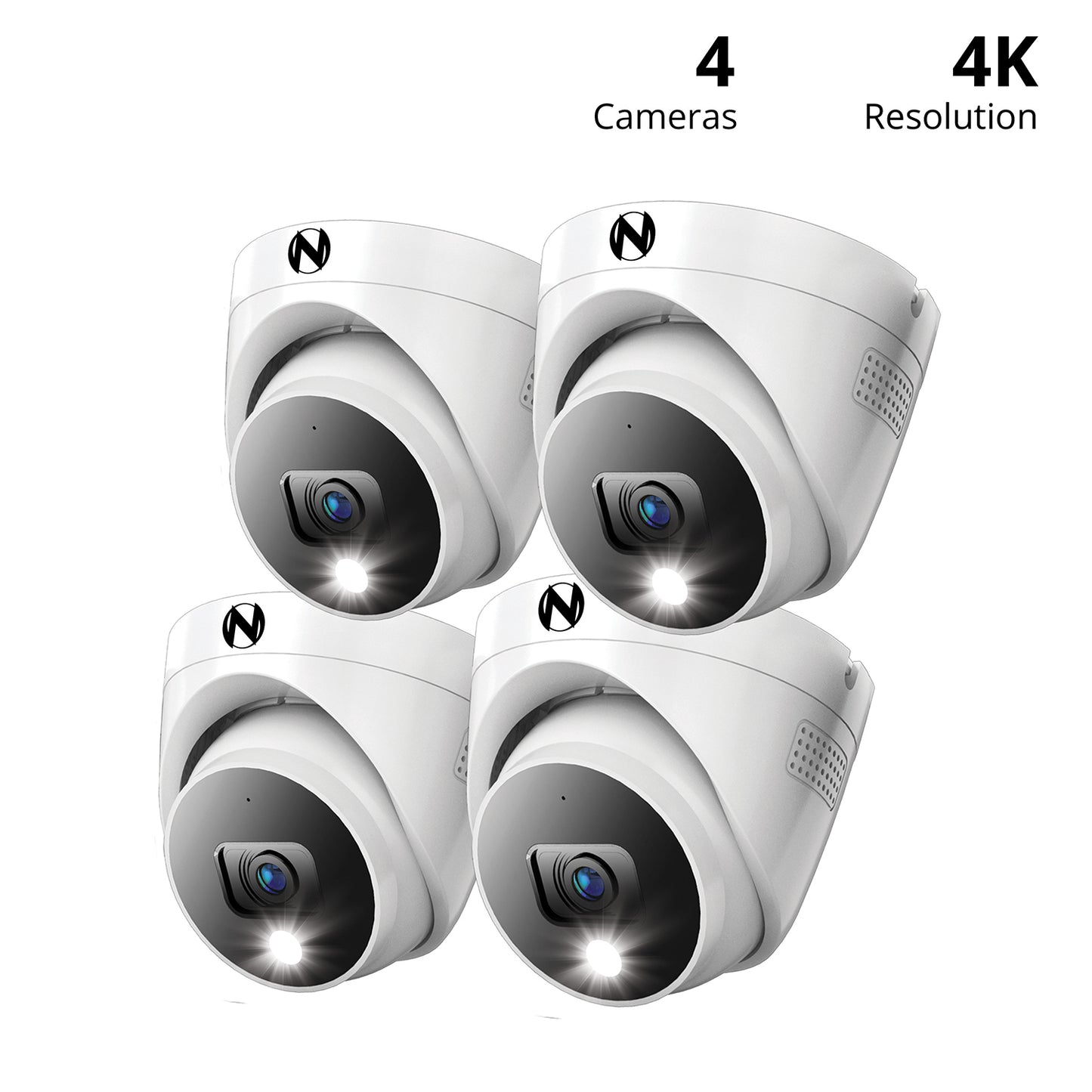 Add On Wired 4K Deterrence Dome Cameras with 2-Way Audio - 4 Pack - White
