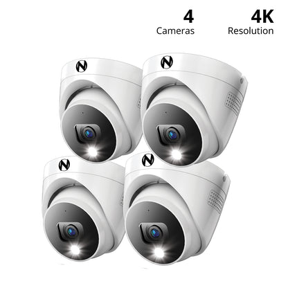 Add On Wired 4K Deterrence Dome Cameras with 2-Way Audio - 4 Pack - White