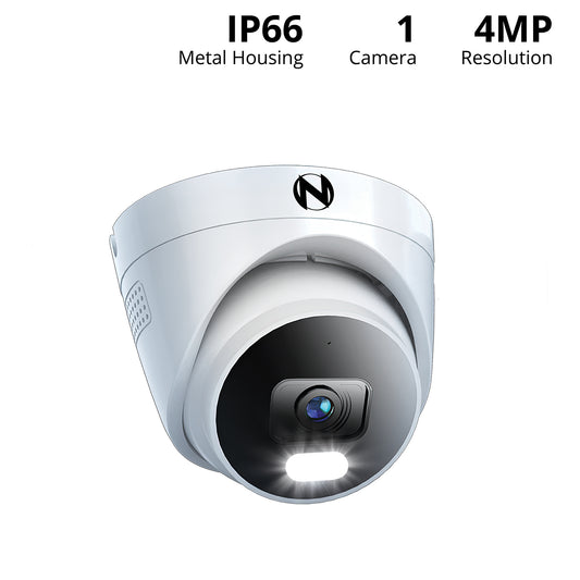 Ruggedized Add On Wired IP 4MP Deterrence Dome Camera with 2-Way Audio - 1 Pack - White