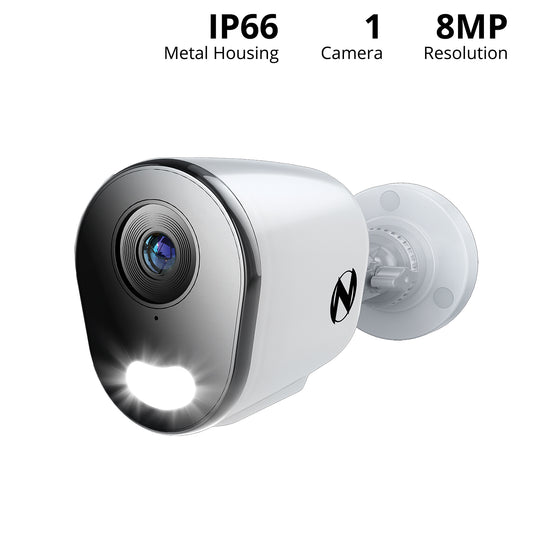 Ruggedized Add On Wired IP 4K Deterrence Camera with 2-Way Audio - White