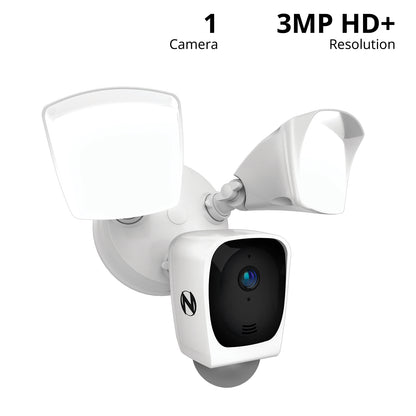 Powered Wi-Fi Floodlight Deterrence HD+ Camera with 2-Way Audio and 64GB MicroSD Card - White