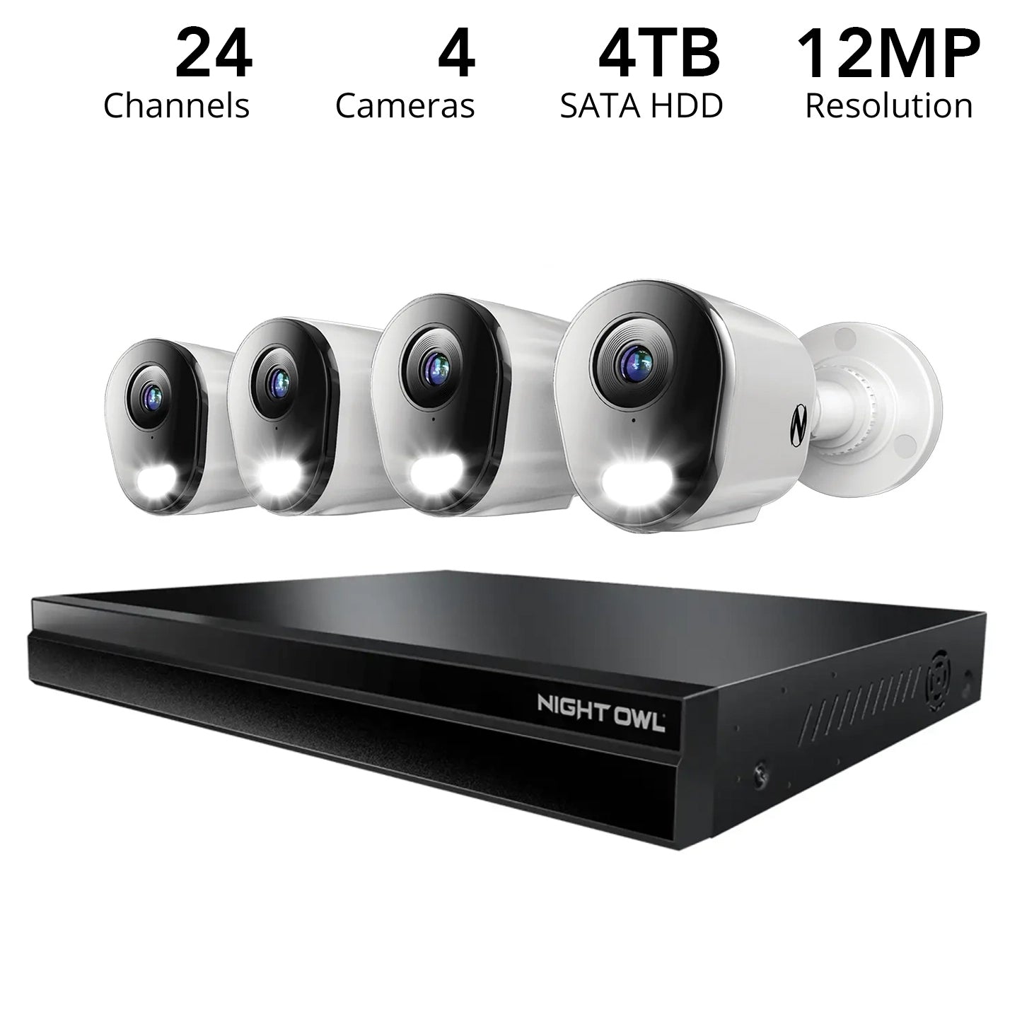 24 Channel 12MP eNVR with 4TB HDD and 4 Wired IP 12MP Bullet Cameras w 2-Way Audio - 16 POE Ports