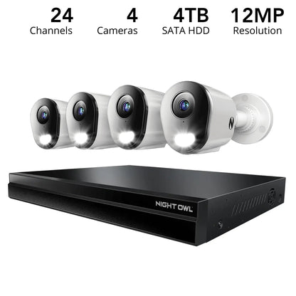24 Channel 12MP eNVR with 4TB HDD and 4 Wired IP 12MP Bullet Cameras w 2-Way Audio - 16 POE Ports