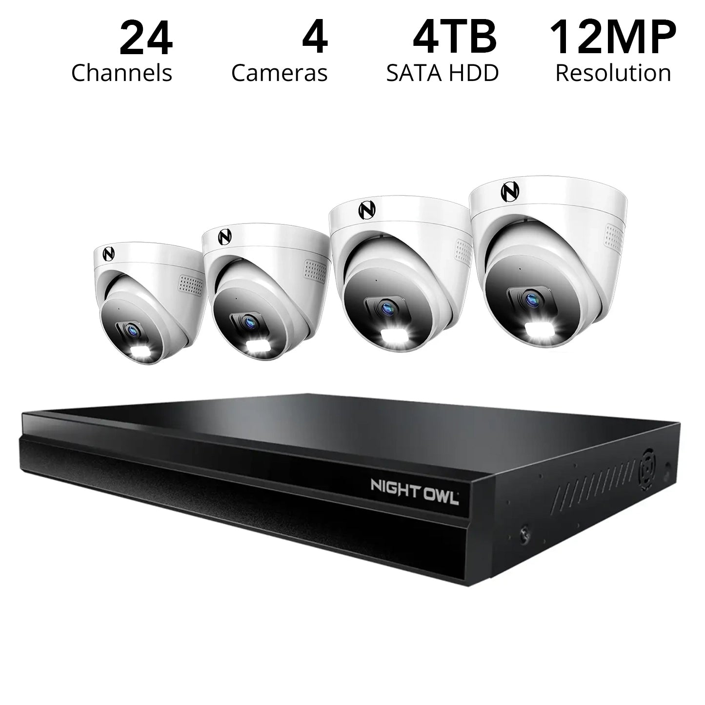 24 Channel 12MP eNVR with 4TB HDD and 4 Wired IP 12MP Dome Cameras w 2-Way Audio - 16 POE Ports