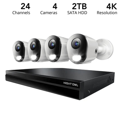 24 Channel 12MP eNVR with 2TB HDD and 4 Wired IP 4K Bullet Cameras w 2-Way Audio - 8 POE Ports