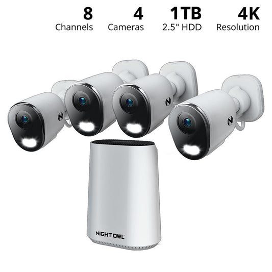 Expandable Wi-Fi Security Hub with 1TB HDD and 4 Plug-In Wi-Fi 4K Deterrence Cameras
