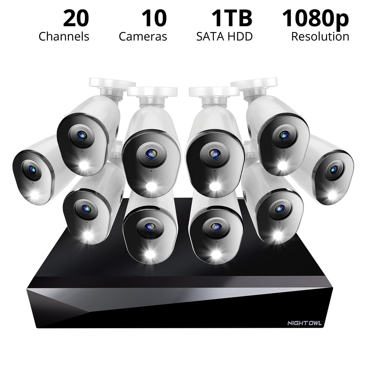 2-Way Audio 20 Channel DVR Security System with 1TB Hard Drive and 10 Wired 1080p Deterrence Cameras