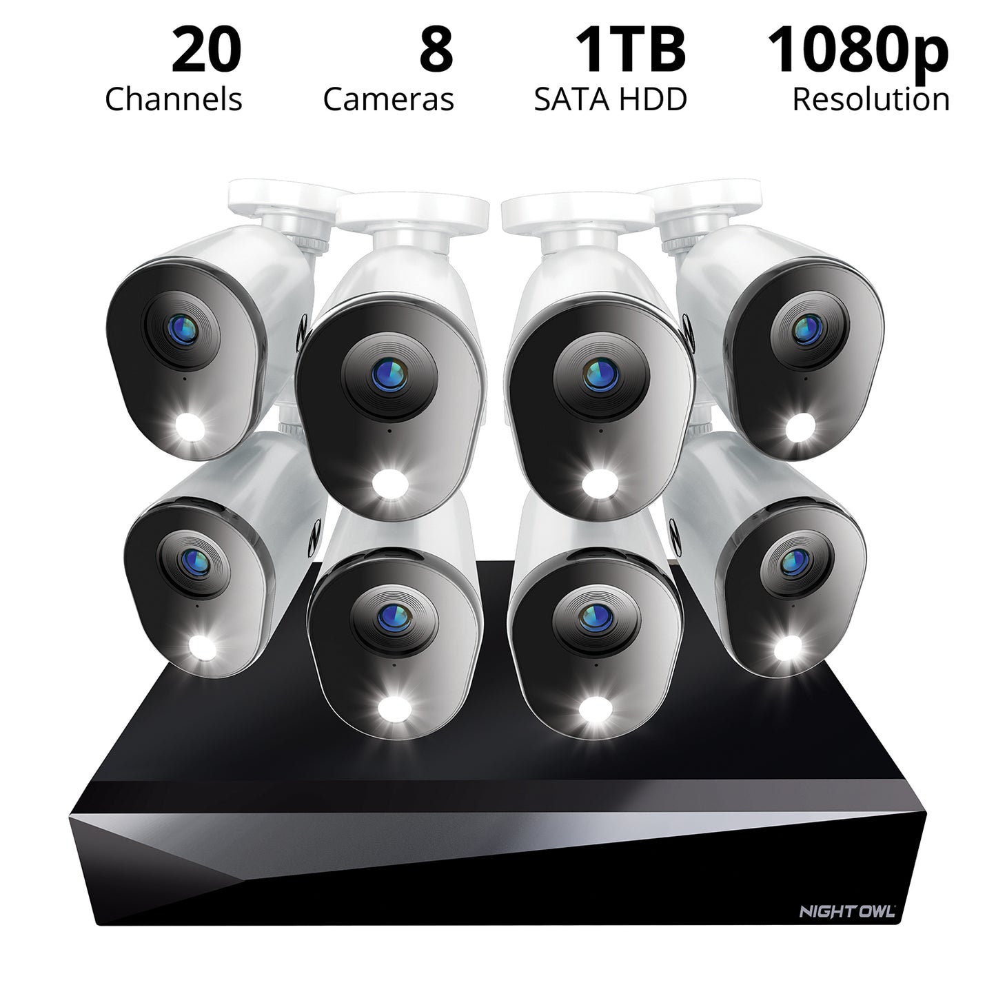 2-Way Audio 20 Channel DVR Security System with 1TB Hard Drive and 8 Wired 1080p Deterrence Cameras
