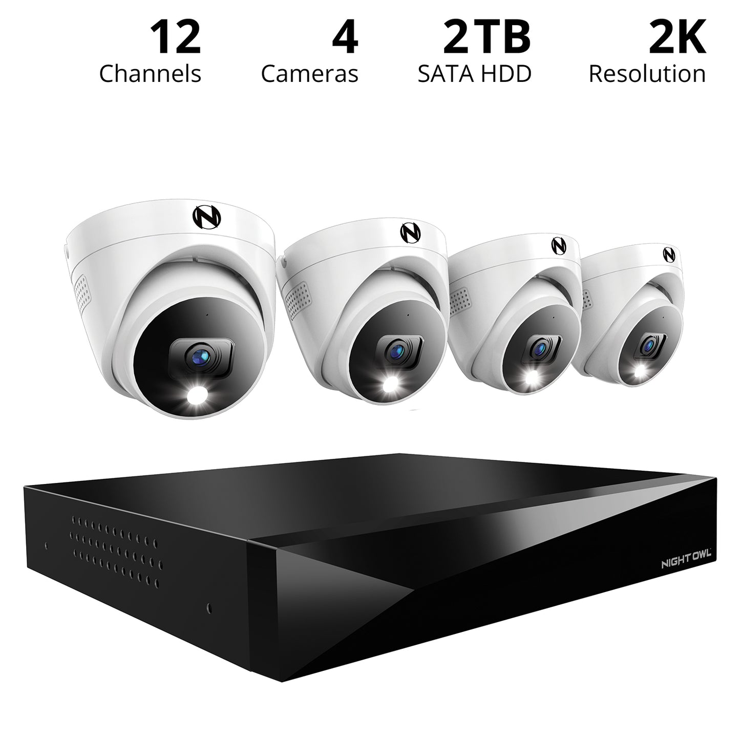 2-Way Audio 12 Channel DVR Security System with 2TB Hard Drive and 4 Wired 2K Deterrence Dome Cameras