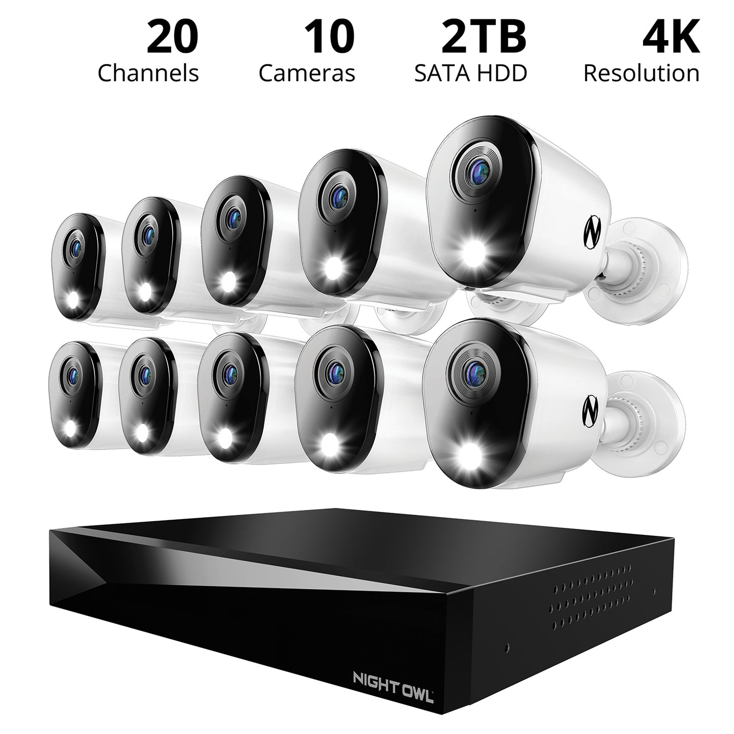 2-Way Audio 20 Channel DVR Security System with 2TB Hard Drive and 10 Wired 4K Deterrence Cameras