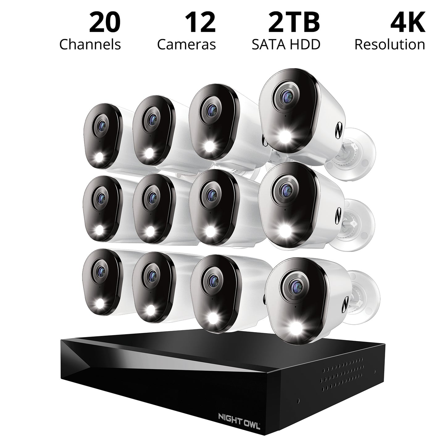 2-Way Audio 20 Channel DVR Security System with 2TB Hard Drive and 12 Wired 4K Deterrence Cameras