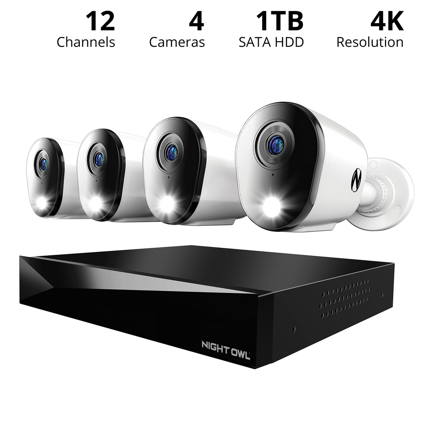 2-Way Audio 12 Channel DVR Security System with 1TB Hard Drive and 4 Wired 4K Deterrence Cameras