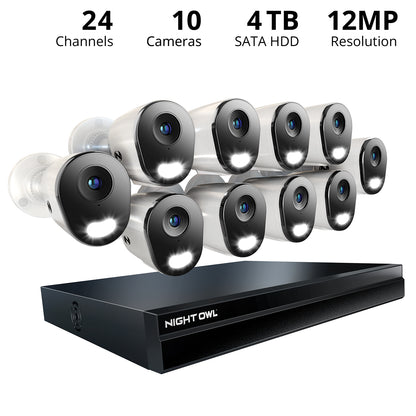 Power over Ethernet 24 Channel 4K+ NVR Security System with 4TB Hard Drive and 10 Wired IP 4K+ Deterrence Cameras with 2-Way Audio