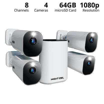 Expandable Wi-Fi Security Hub with 64GB microSD Card and 4 Wire Free 1080p Deterrence Cameras