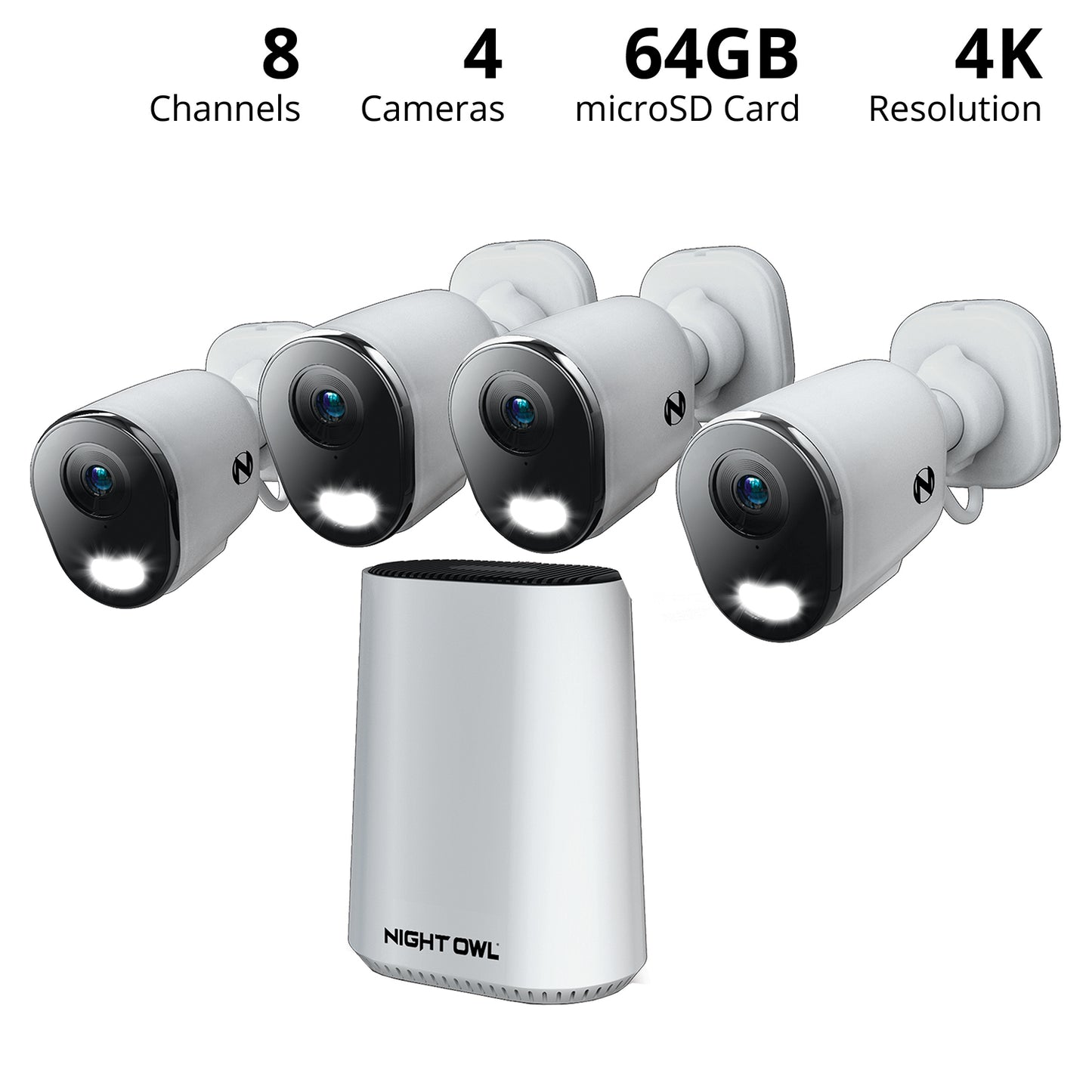 Expandable Wi-Fi Security Hub with 64GB microSD Card and 4 Plug-In Wireless 4K Deterrence Cameras