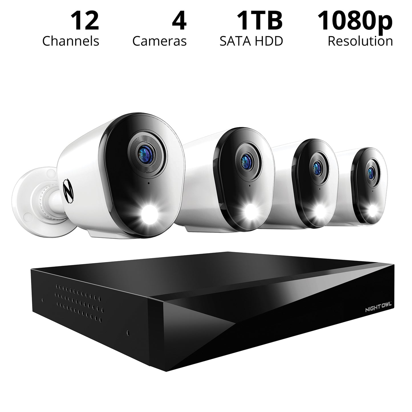 2-Way Audio 12 Channel DVR Security System with 1TB Hard Drive and 4 Wired 1080p Deterrence Cameras