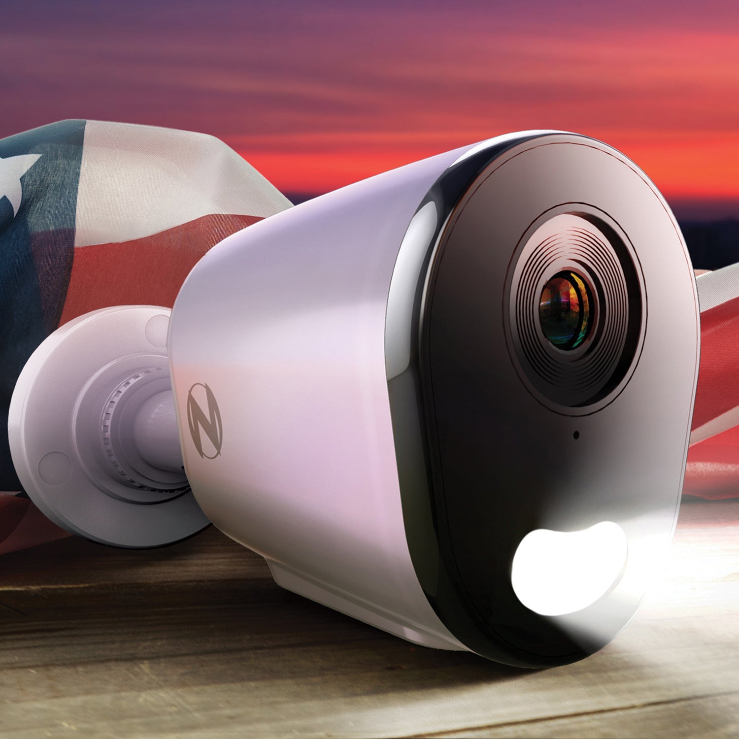 spotlight security camera with American flag