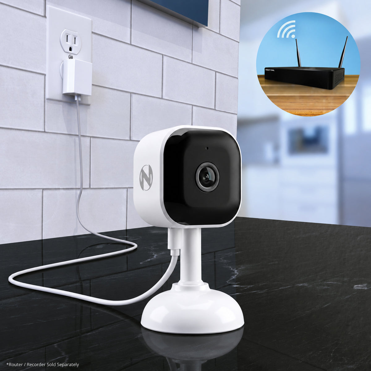 Indoor Wi-Fi IP Plug In 2K Deterrence Camera with 2-Way Audio - White