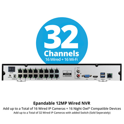 2-Way Audio 32 Channel 12MP NVR with 16TB HDD and 16 Wired IP 4K Deterrence Cameras - 8 Bullet 8 Dome
