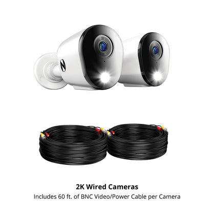 Add On Wired 2K Deterrence Cameras with 2-Way Audio - 2 Pack - White