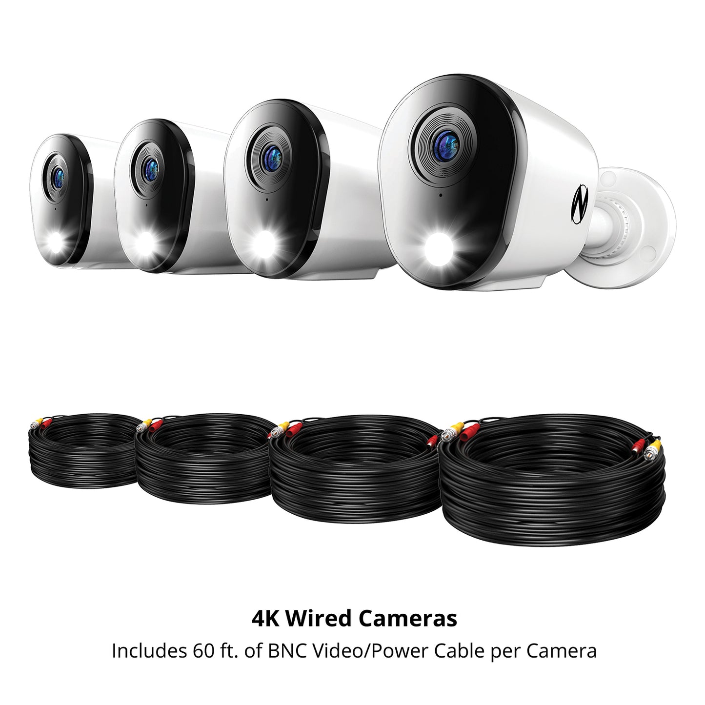 Add On Wired 4K Deterrence Cameras with 2-Way Audio - 4 Pack - White