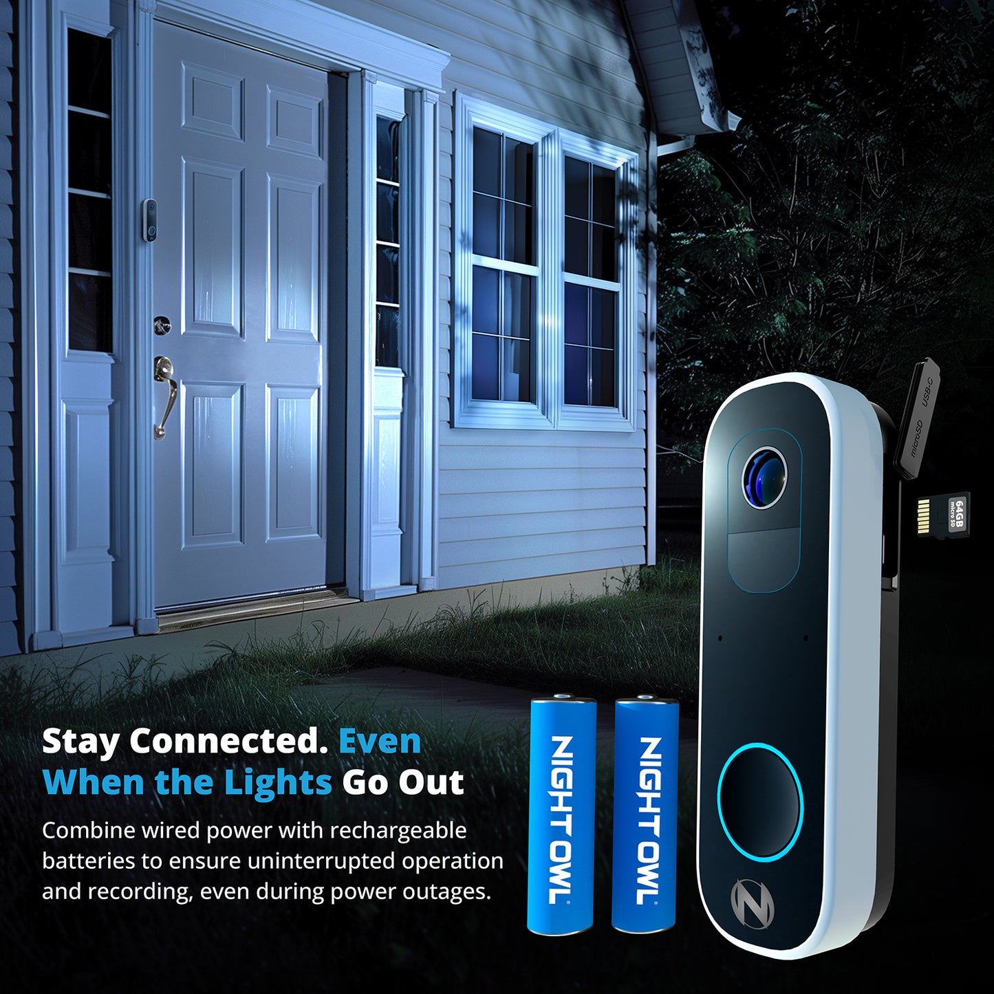 2K Battery Wi-Fi Smart Dual-Powered Video Doorbell - Black