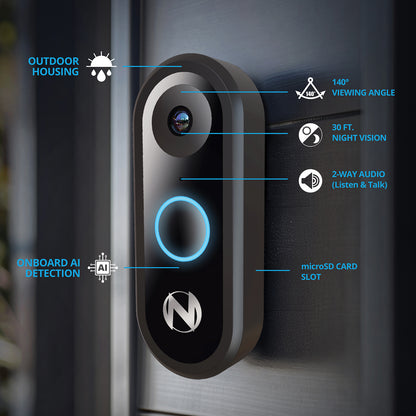 1080p Video Doorbell - Wired - Black