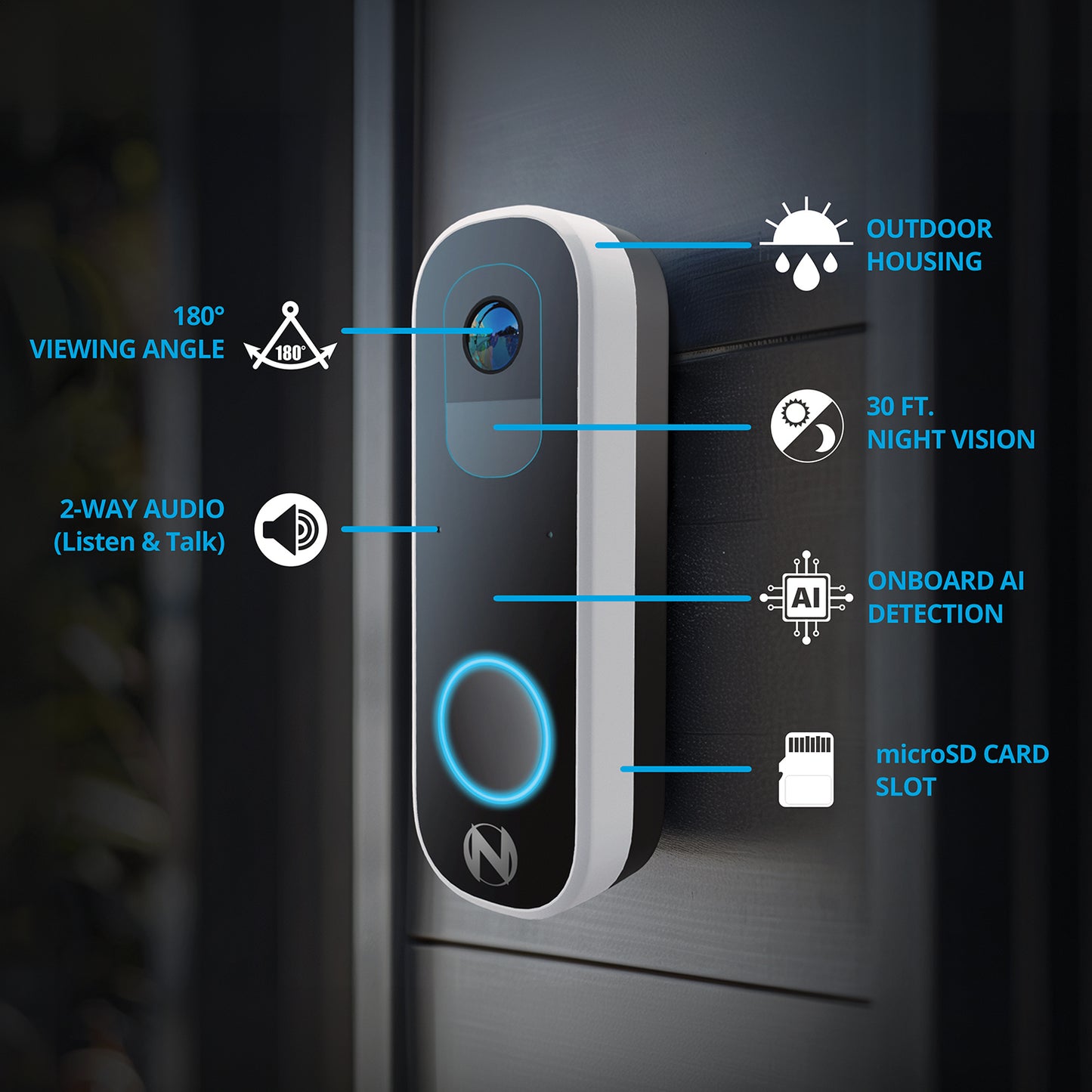 2K Battery Wi-Fi Smart Dual-Powered Video Doorbell - Black