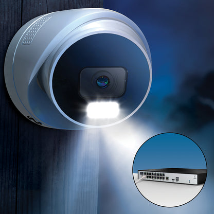 Power over Ethernet 24 Channel NVR Security System with 4TB Hard Drive and 9 Wired IP 4K+ Deterrence Dome Cameras with 2-Way Audio