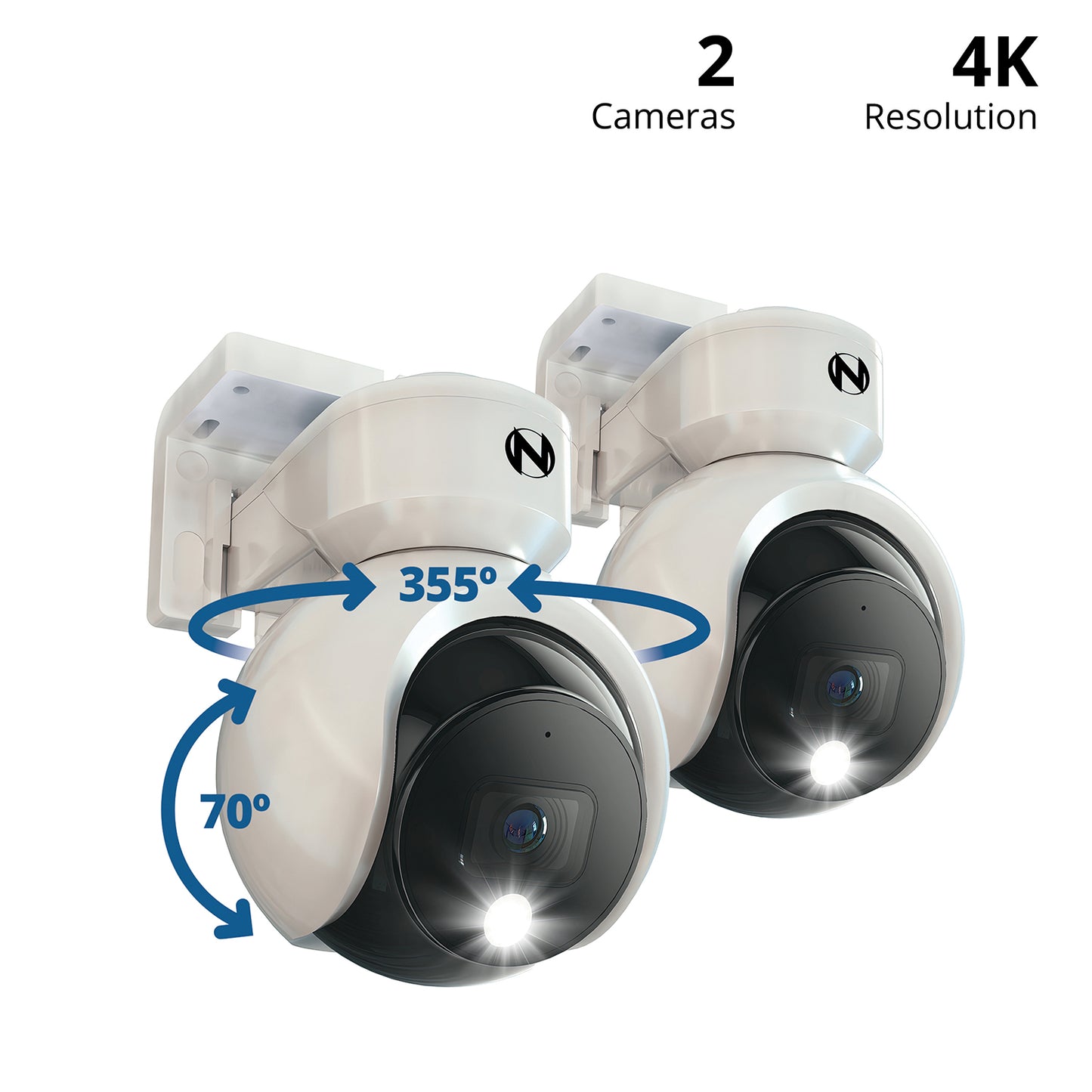 Add On Wired Spotlight Pan and Tilt 4K Deterrence Camera with 2-Way Audio - 2 Pack - White