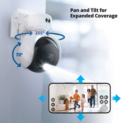 Add On Wired Spotlight Pan and Tilt 4K Deterrence Camera with 2-Way Audio - 2 Pack - White