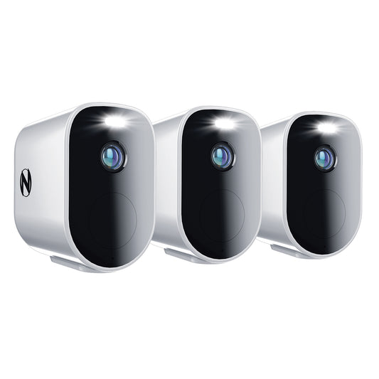 Wire Free (Battery) 2K Spotlight Cameras with 2-Way Audio and Audio Alerts and Sirens - 3 Pack - White