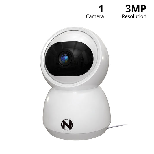 Refurbished Indoor Wi-Fi IP Plug In 3MP Deterrence Camera with Pan, Tilt and 2-Way Audio - White