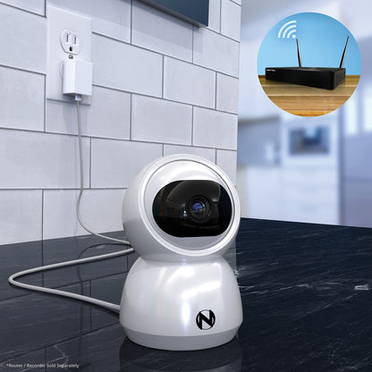 Indoor Wi-Fi IP Plug In 3MP Deterrence Camera with Pan, Tilt and 2-Way Audio - White