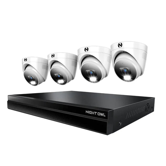 24 Channel 12MP eNVR with 2TB HDD and 4 Wired IP 4K Dome Cameras w 2-Way Audio - 8 POE Ports
