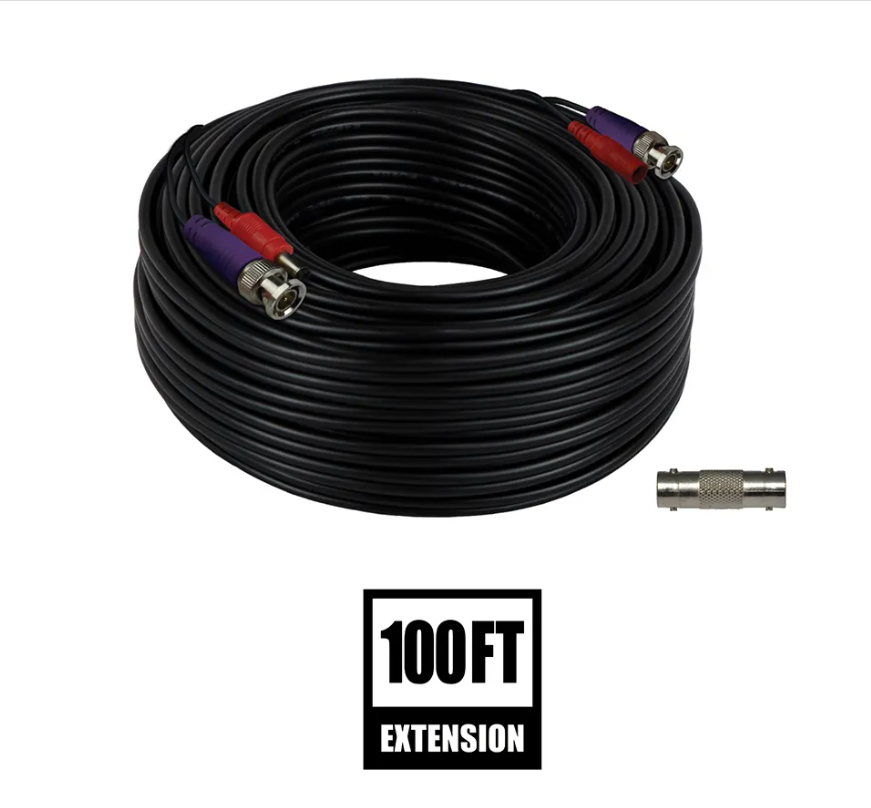 100 ft In-Wall Rated BNC Video-Power Extension Cable with Extension Adapter
