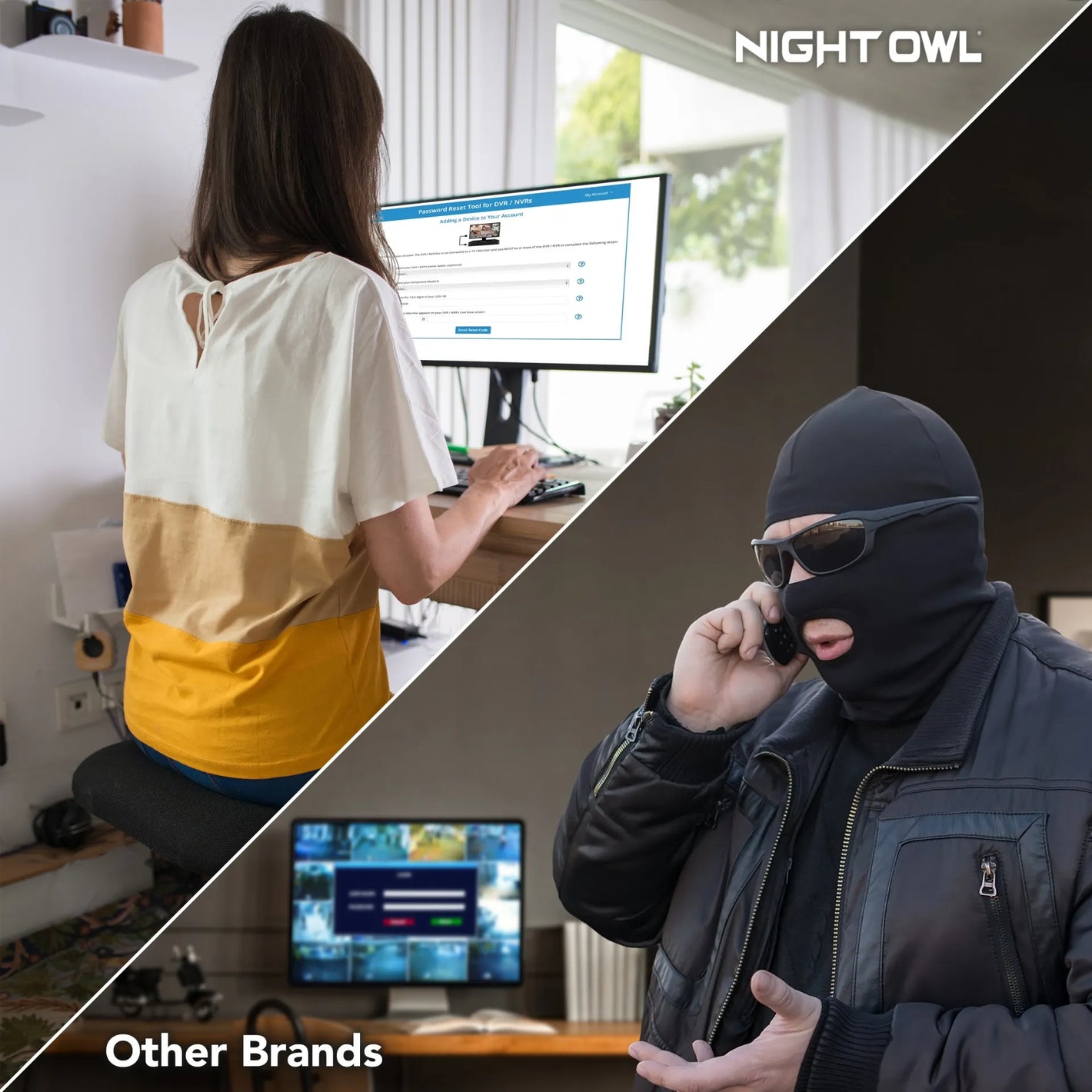 split screen show the safety of night owl vs other brands