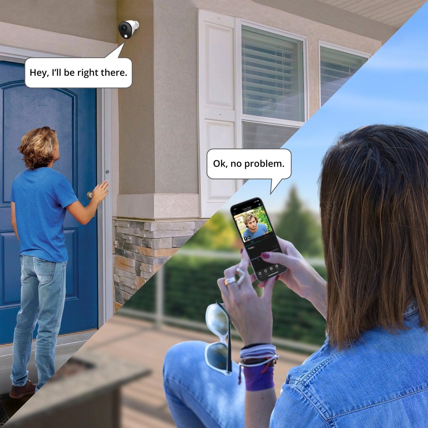 Person using NVR app to talk to someone outside