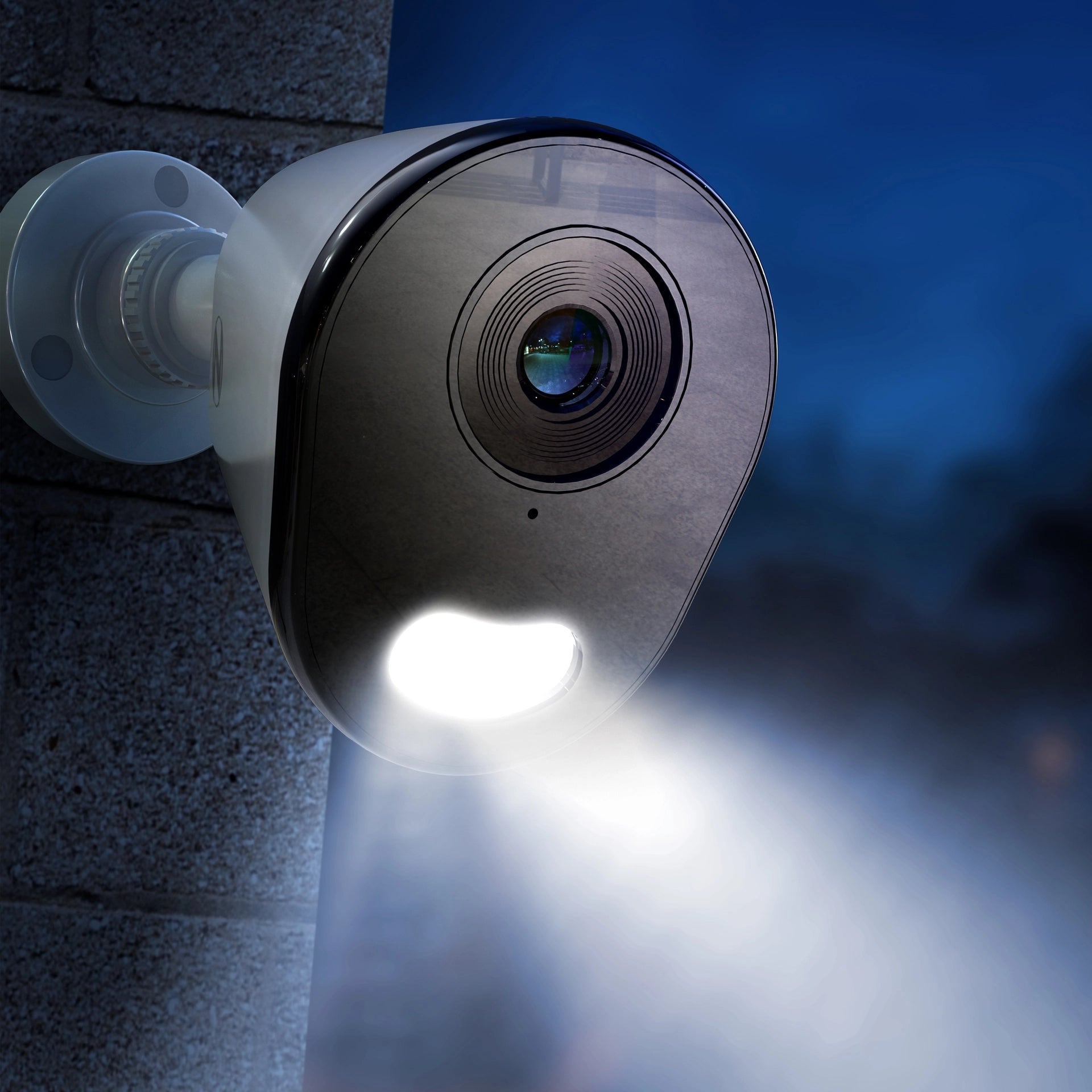 spotlight security camera shining
