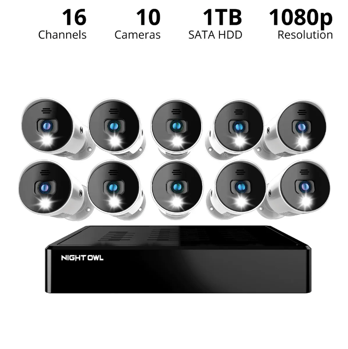 16 Channel 1080p Bluetooth DVR with 1TB Hard Drive and 10 Wired 1080p Spotlight Cameras with Audio Alerts and Sirens