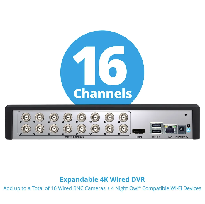 16 Channel 4K Bluetooth DVR with 2TB Hard Drive and 10 Wired 4K Spotlight Cameras with Audio Alerts and Sirens