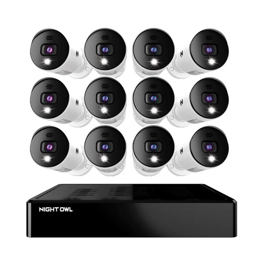 16 Channel 4K Bluetooth DVR with 2TB Hard Drive and 12 Wired 4K Spotlight Cameras with Audio Alerts and Sirens