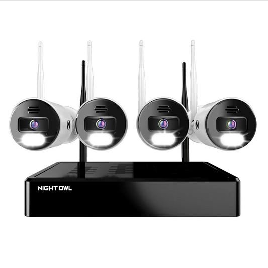 10 Channel 4K Bluetooth Wi-Fi NVR with 1TB Hard Drive and 4 Wi-Fi IP 4K Spotlight Cameras with 2-Way Audio and Audio Alerts and Sirens