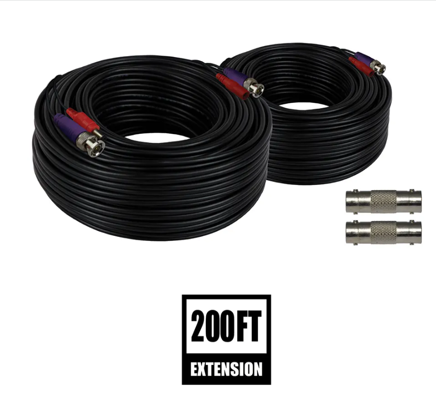 100 ft In-Wall Rated BNC Video-Power Extension Cable with Extension Adapter - 2 Pack