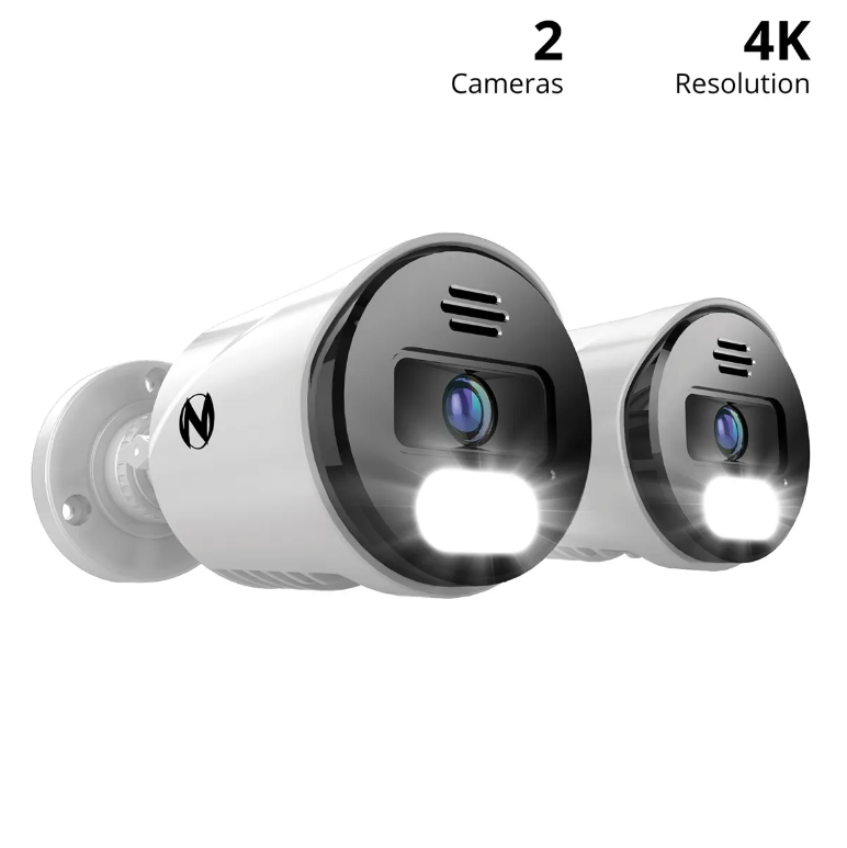 Add On Wired IP 4K Spotlight Cameras with 2-Way Audio and Audio Alerts and Siren - 2 Pack - White