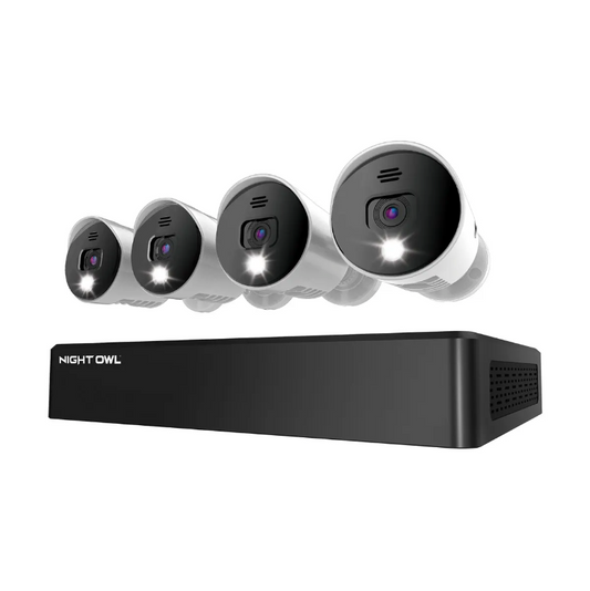 4 Channel 4K Bluetooth DVR with 1TB Hard Drive and 4 Wired 4K Spotlight Cameras with Audio Alerts and Sirens