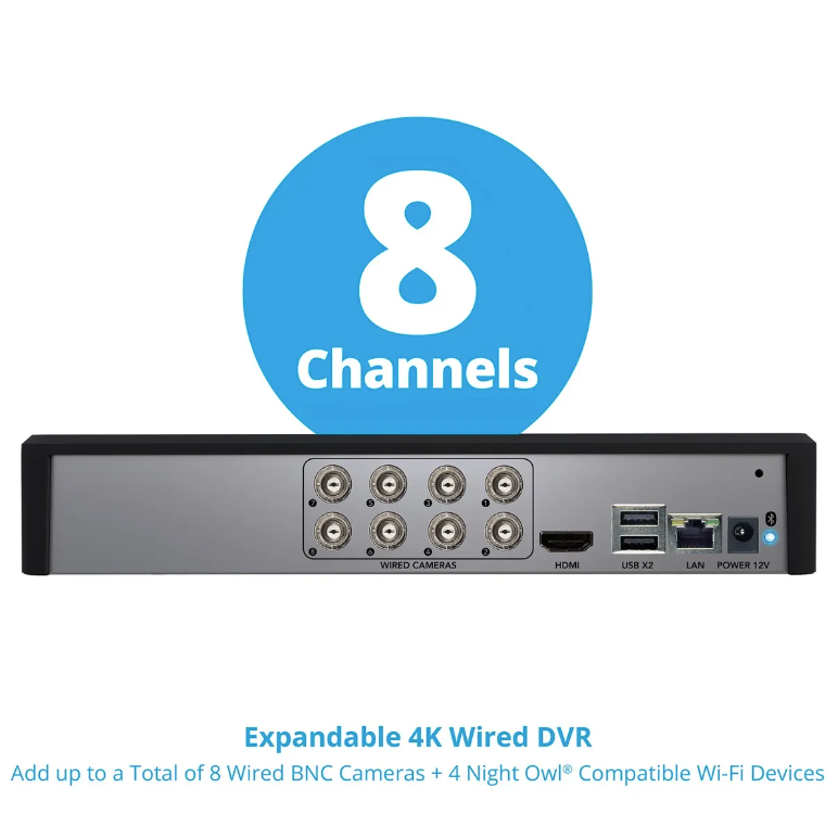 8 Channel 4K Bluetooth DVR with 2TB Hard Drive and 6 Wired 4K Spotlight Cameras with Audio Alerts and Sirens